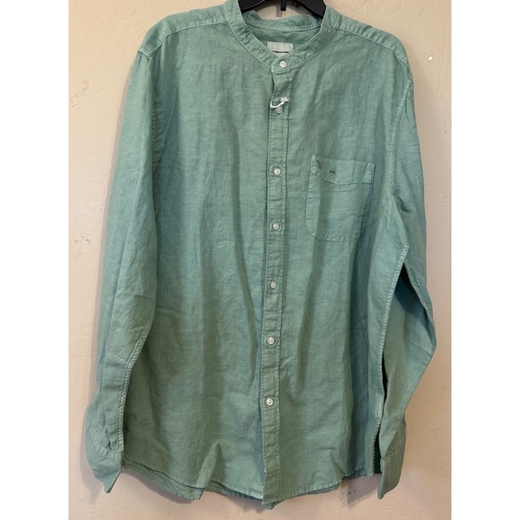 American Eagle Outfitters Other - American Eagle Shirt Men XXL Green Mandarin Collar Button Down Linen Blend NWOT